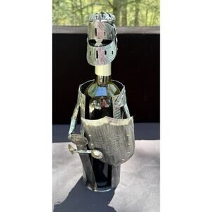 Vtg Medieval Handcrafted Metal Knight In Armor Bottle Wine Bottle Holder